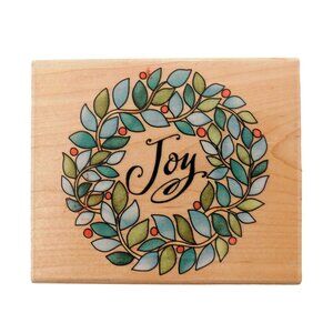 Inkadinkado Stamps Joy Wreath Design Rubber Stamp #9990 4 x 3.5 Wood Mounted